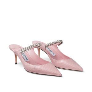 Jimmy Choo Bing 65 Mules Pink Lizard Crystal Embellished Pointed Toe Sz 37